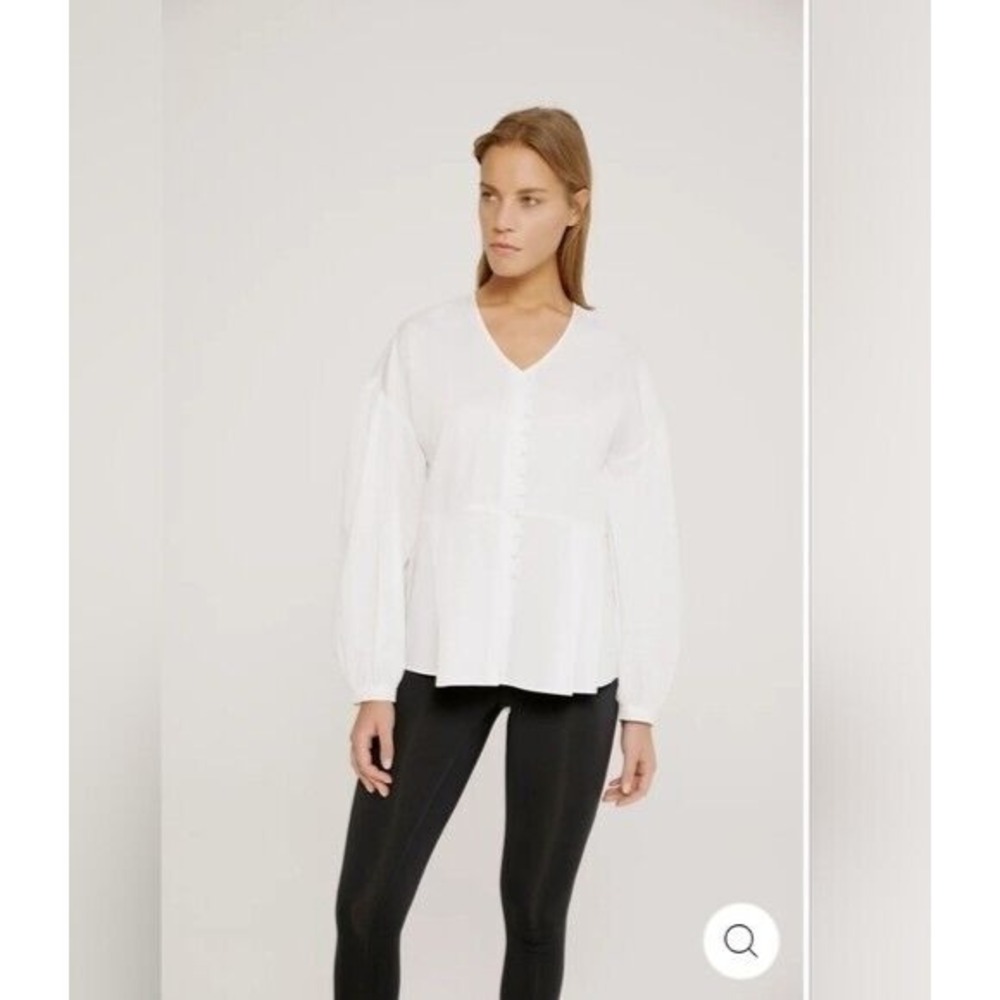 NWT|Harshman Billie 100% Cotton Popover V Neck Blouse Button Detailing White 1X - Picture 2 of 7